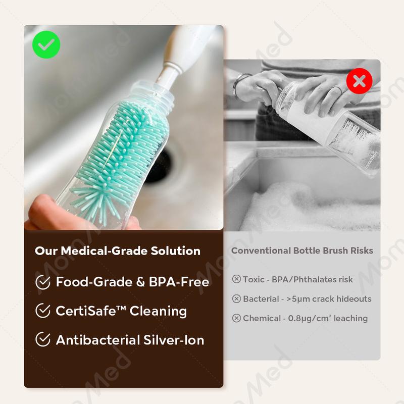 Mommed Electric Bottle Cleaning Brush, Baby Bottle Brush Cleaner Water Bottle Cleaning Kit, Nipple Brush Pacifier Cleaner Straw Cleaner Brush for Newborns,4 Packs Set
