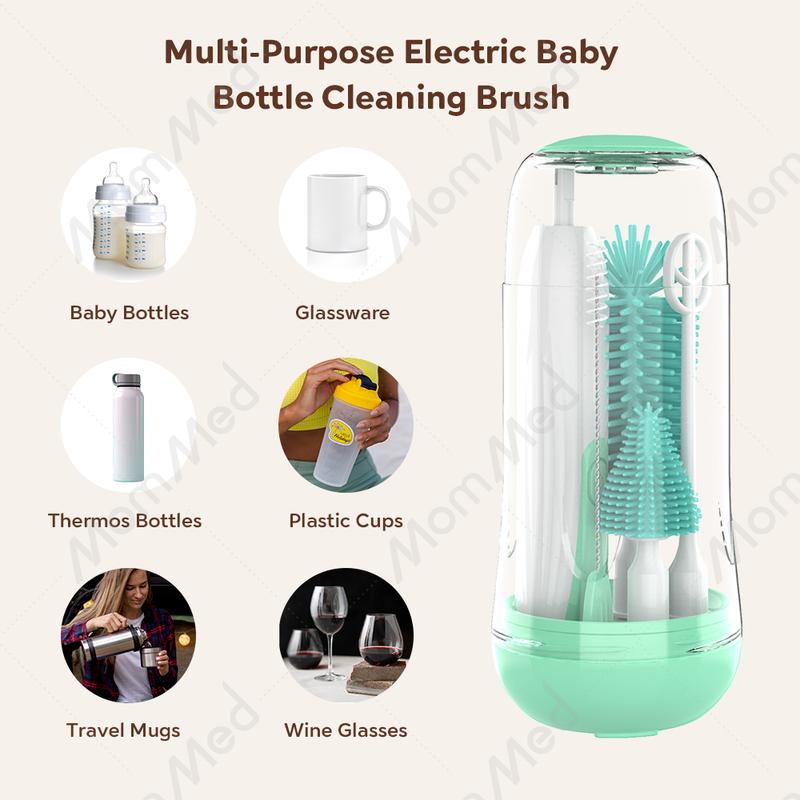 Mommed Electric Bottle Cleaning Brush, Baby Bottle Brush Cleaner Water Bottle Cleaning Kit, Nipple Brush Pacifier Cleaner Straw Cleaner Brush for Newborns,4 Packs Set